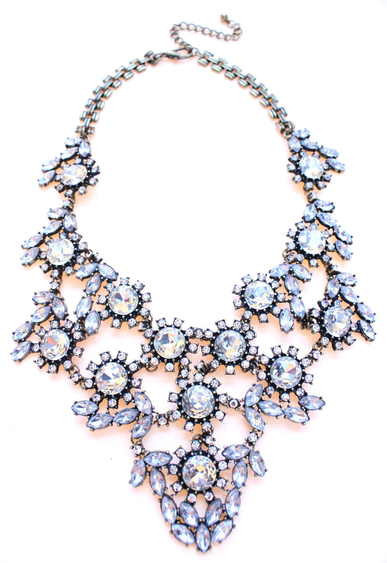 Luxe Sparkle Crystal Floral Statement Necklace