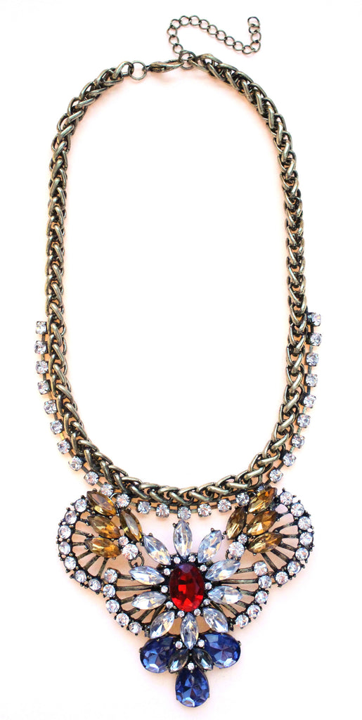 Rustic Glam Crystal Pendant Statement Necklace-Multi
