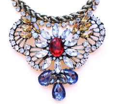 Rustic Glam Crystal Pendant Statement Necklace-Multi