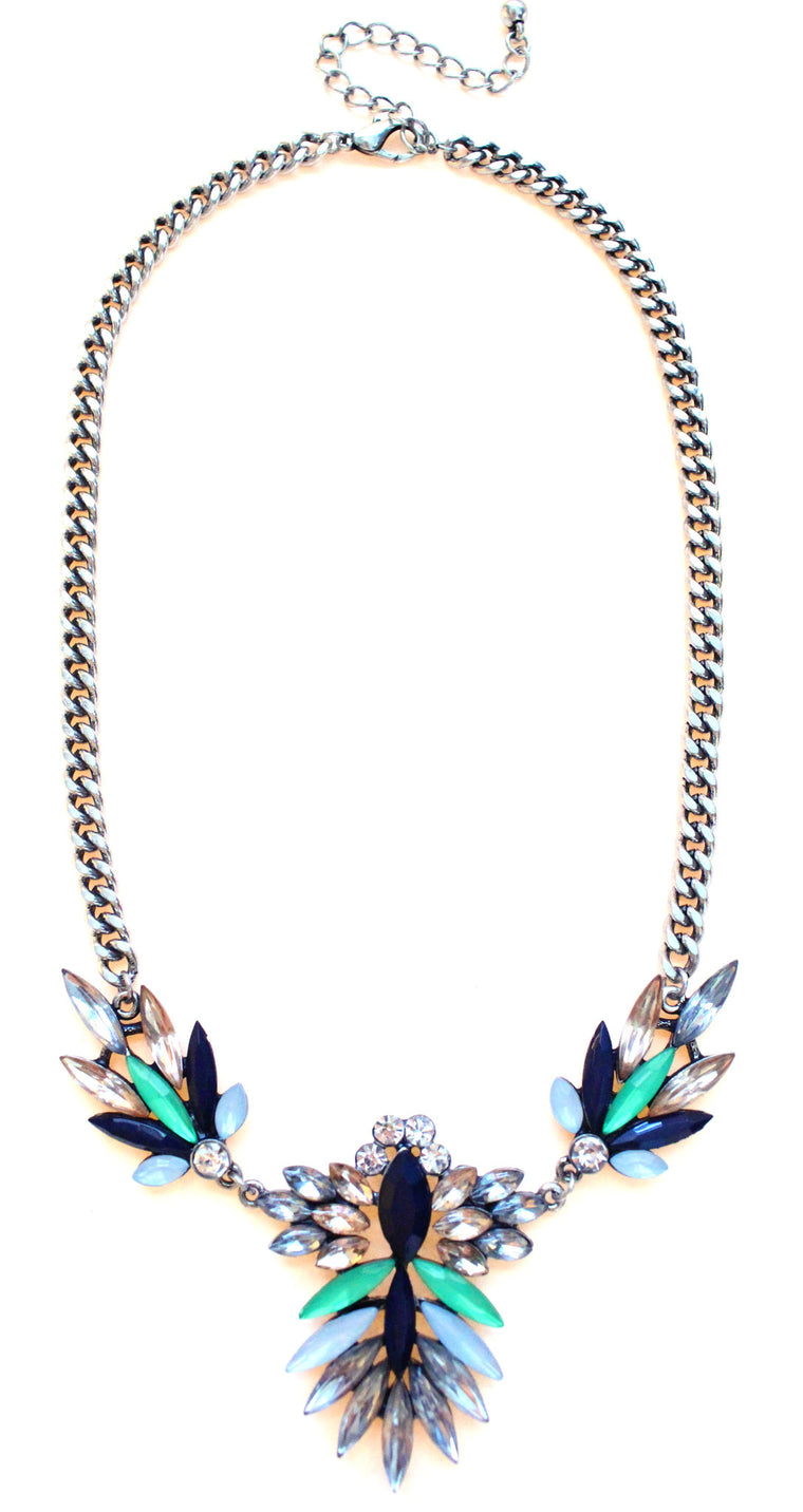 Jeweled Spike Necklace-Montana Green & Navy
