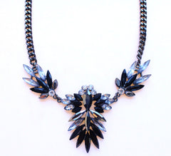 Jeweled Spike Necklace- Black & Crystal
