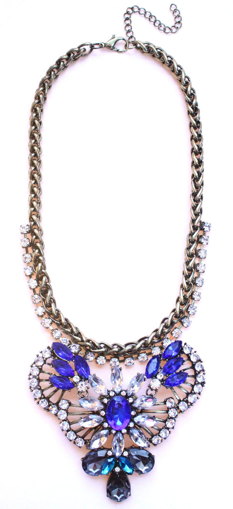 Rustic Glam Crystal Pendant Statement Necklace-Cobalt