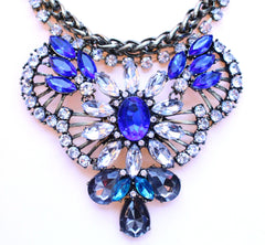 Rustic Glam Crystal Pendant Statement Necklace-Cobalt