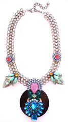Royal Jeweled Mix Statement Necklace- Multi Brights