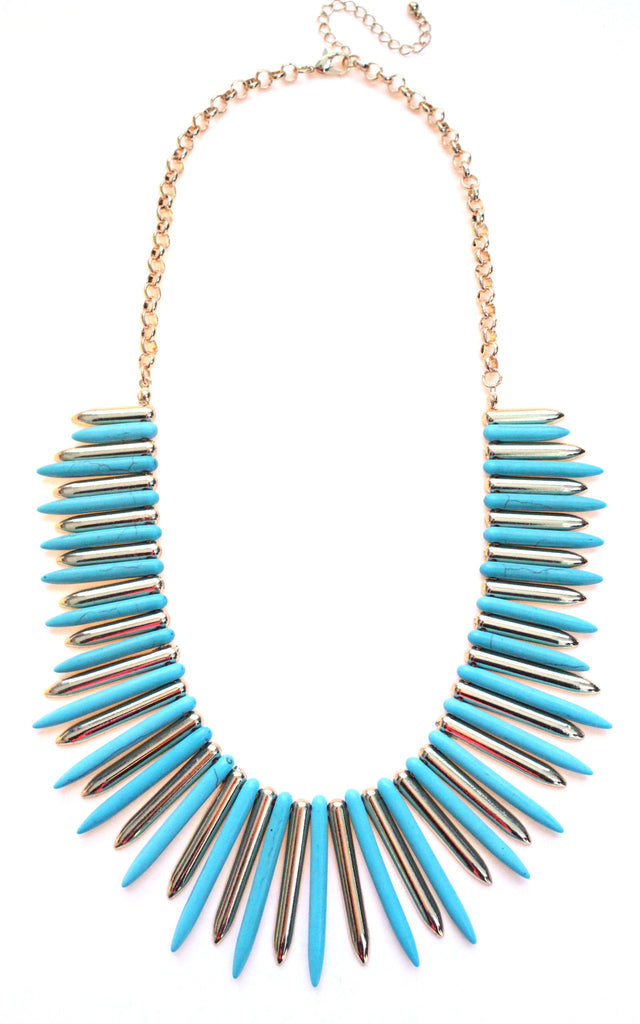 Turquoise & Gold Spike Statement Necklace