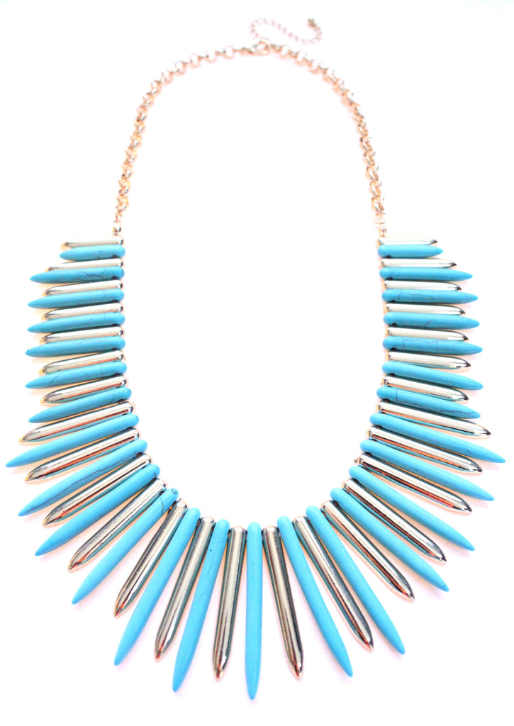 Turquoise & Gold Spike Statement Necklace