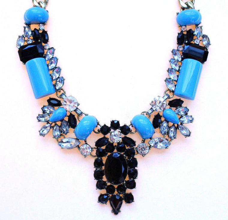 Luxe Crystal-Encrusted Collar Statement Necklace- Turquoise