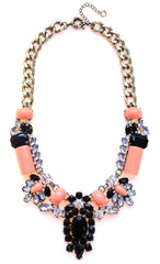 Luxe Crystal-Encrusted Collar Statement Necklace- Peach