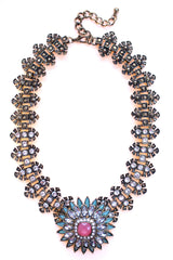 Luxe Crystal Flower Statement Necklace-Pink & Mint