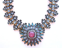 Luxe Crystal Flower Statement Necklace-Pink & Mint