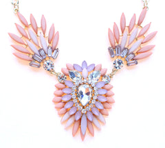 Crystal Peacock Petals Necklace- Peach