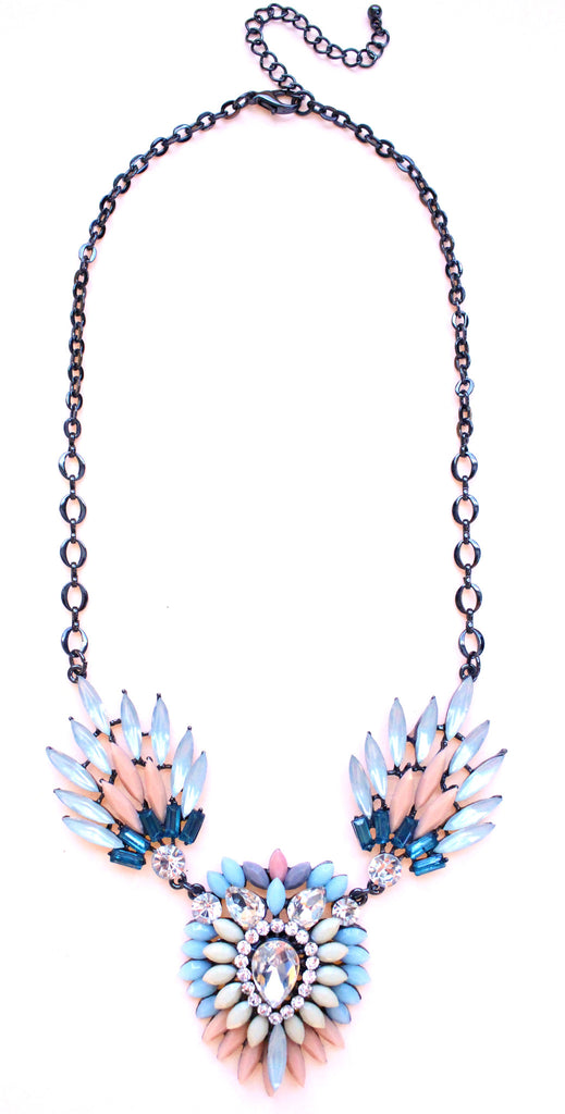 Crystal Peacock Petals Necklace- Multi Pastel