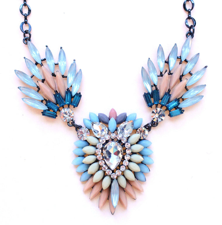 Crystal Peacock Petals Necklace- Multi Pastel