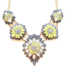 Tri-Color Blossoming Jeweled Necklace- Gray & Yellow