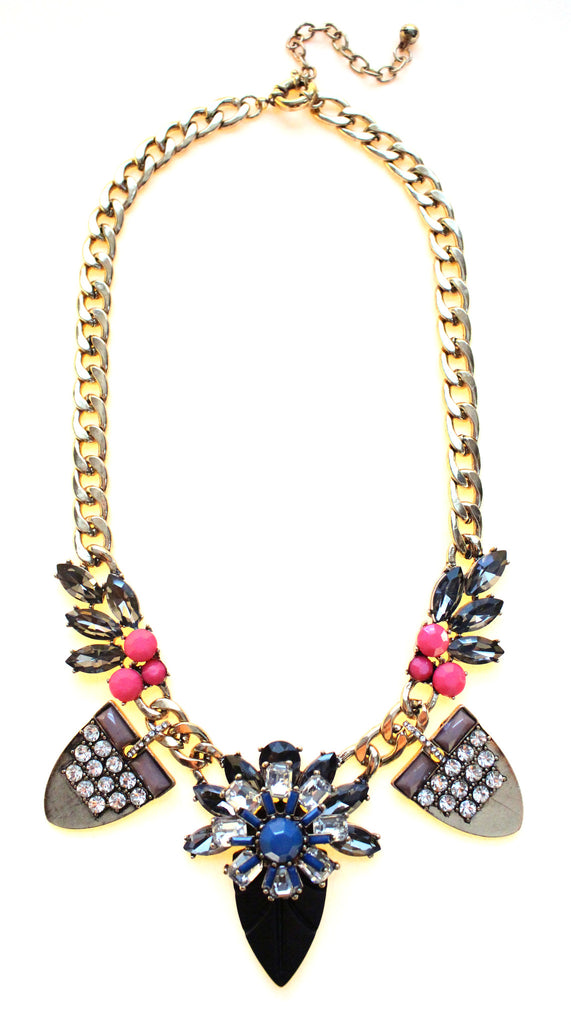 Tribal Glam Statement Necklace-Navy & Pink