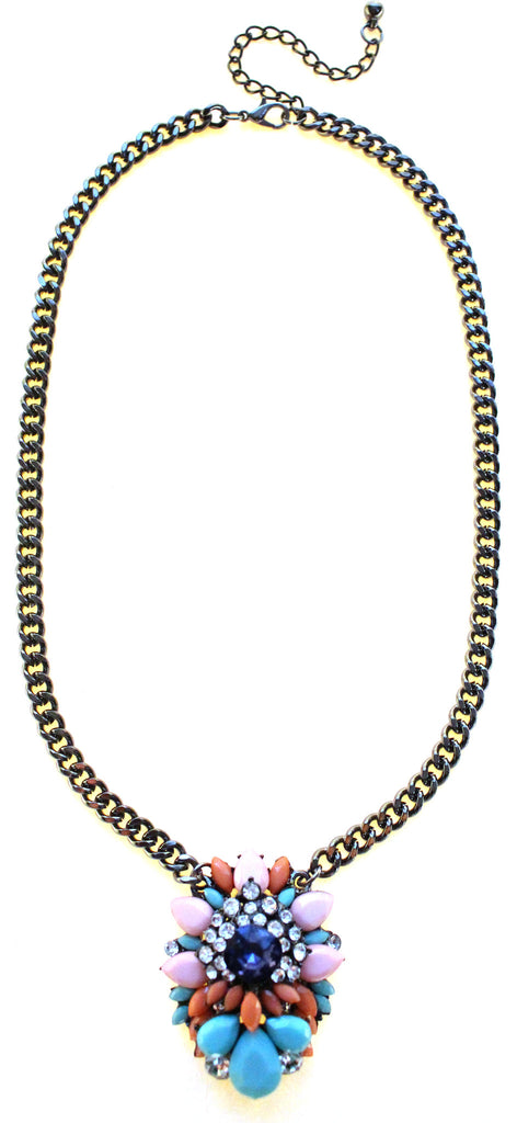 Pastel Gemstone Cluster Pendant Necklace