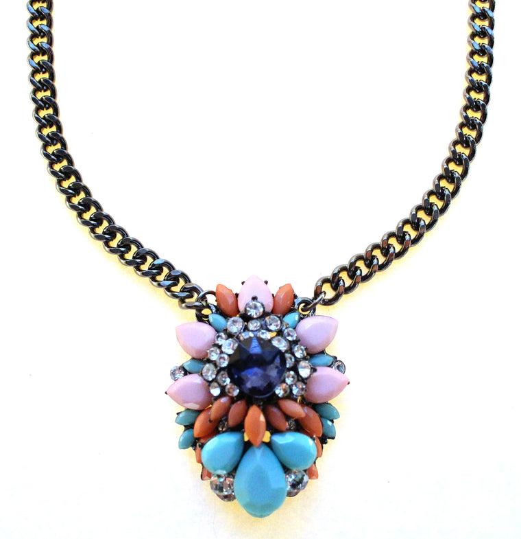 Pastel Gemstone Cluster Pendant Necklace