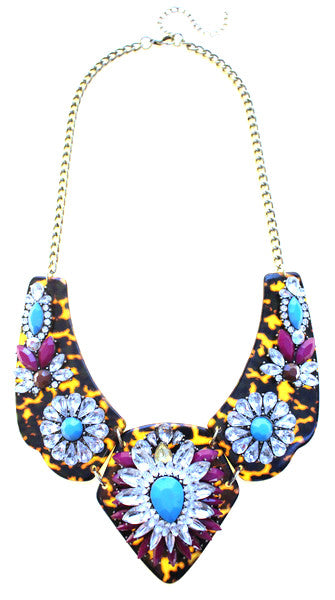 Luxe Tortoise & Crystal Statement Necklace
