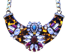 Luxe Embellished Tortoise Statement Necklace- Purple