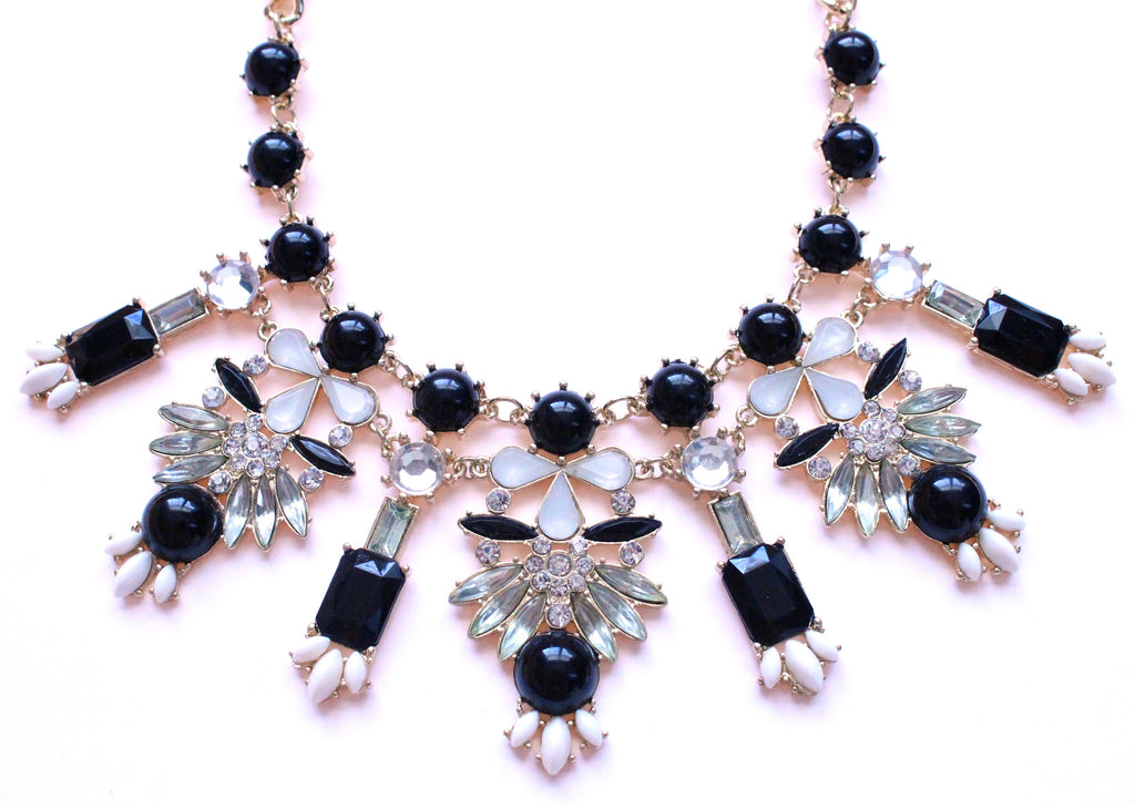 Crystal Icicle Statement Necklace- Black & White