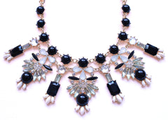 Crystal Icicle Statement Necklace- Black & White