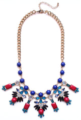 Crystal Icicle Statement Necklace- Navy & Red