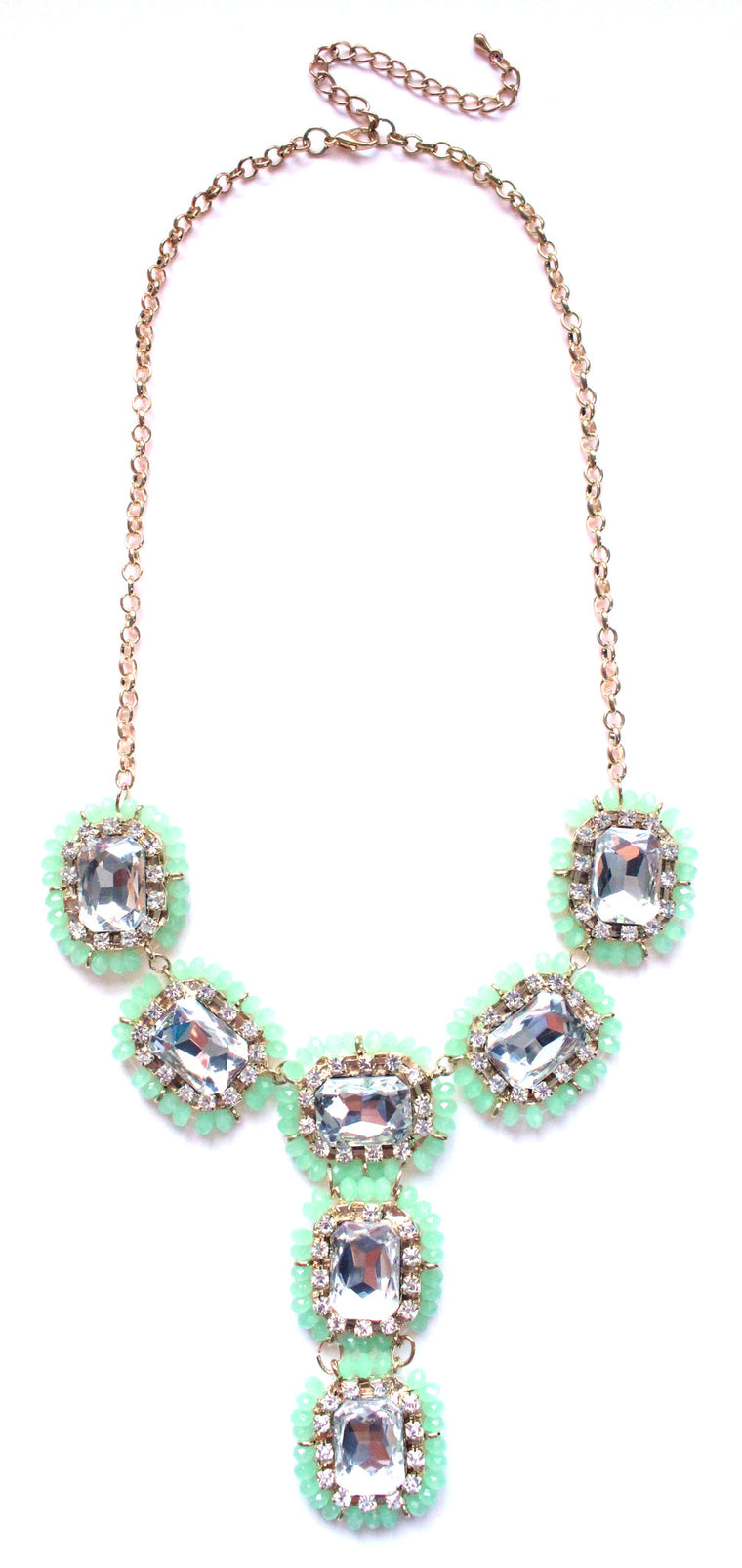 Crystal Beaded Drop Jewels Statement Necklace