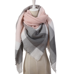 Mad For Plaid Blanket Scarf- Grey Pink