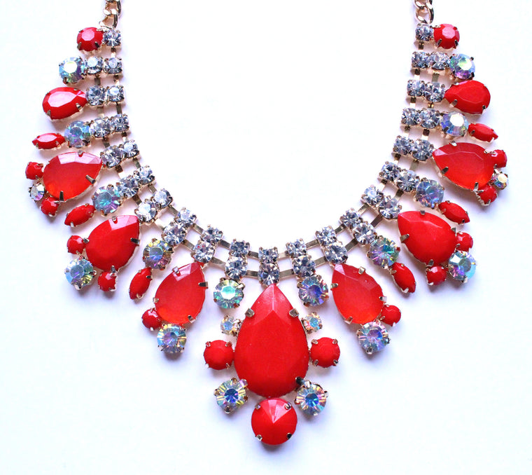 Crystal Oval Teardrop Statement Necklace