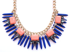 Tribal Spike Jeweled Necklace- Navy & Peach