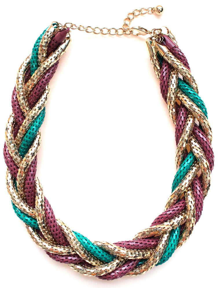Chunky Twisted Mesh Chain Necklace- Green & Purple