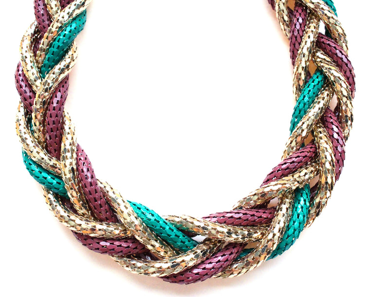 Chunky Twisted Mesh Chain Necklace- Green & Purple
