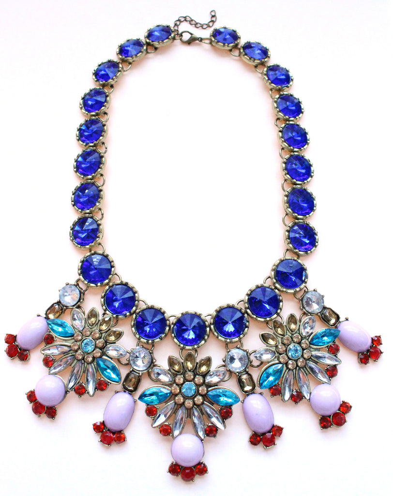 Luxe Cobalt Crystal Firework Statement Necklace