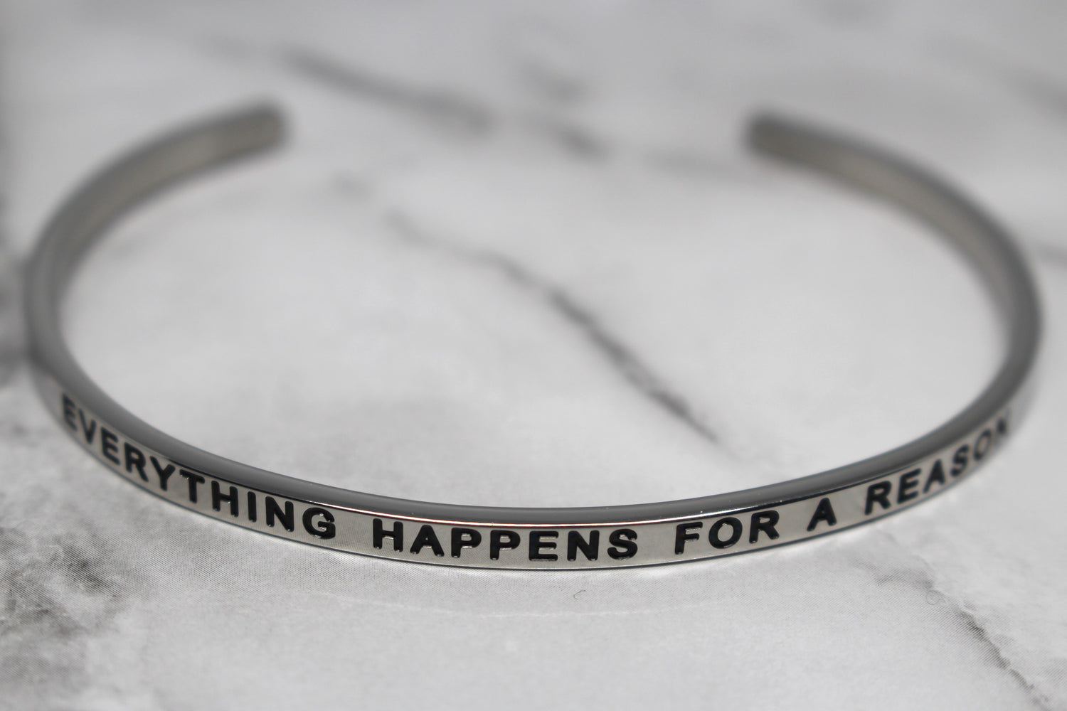 EVERYTHING HAPPENS FOR A REASON* Cuff Bracelet- Silver