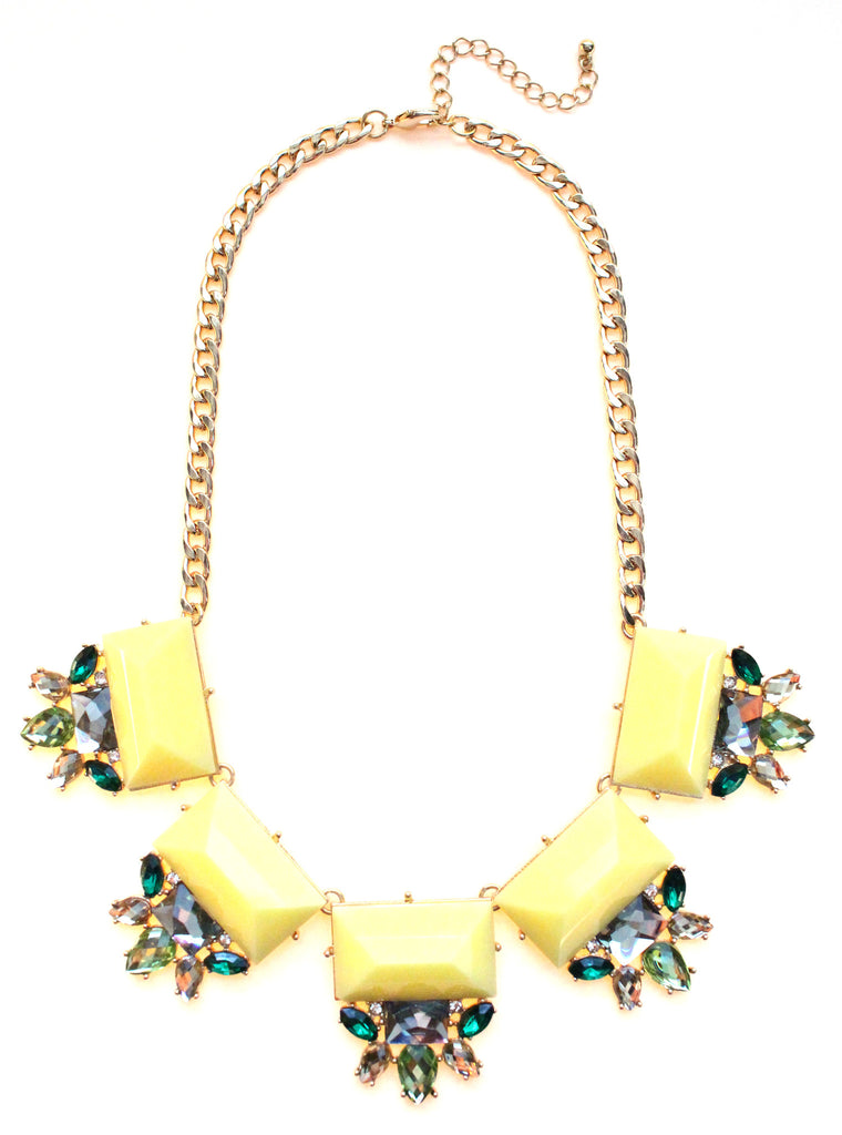 Colorful Jeweled Gemstone Statement Necklace- Yellow