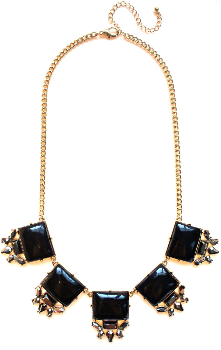 Black Square Jeweled Gemstone Necklace
