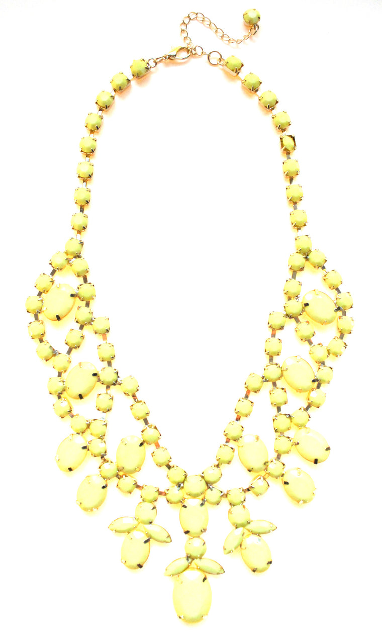 Bold Rhinestone Statement Necklace- Yellow