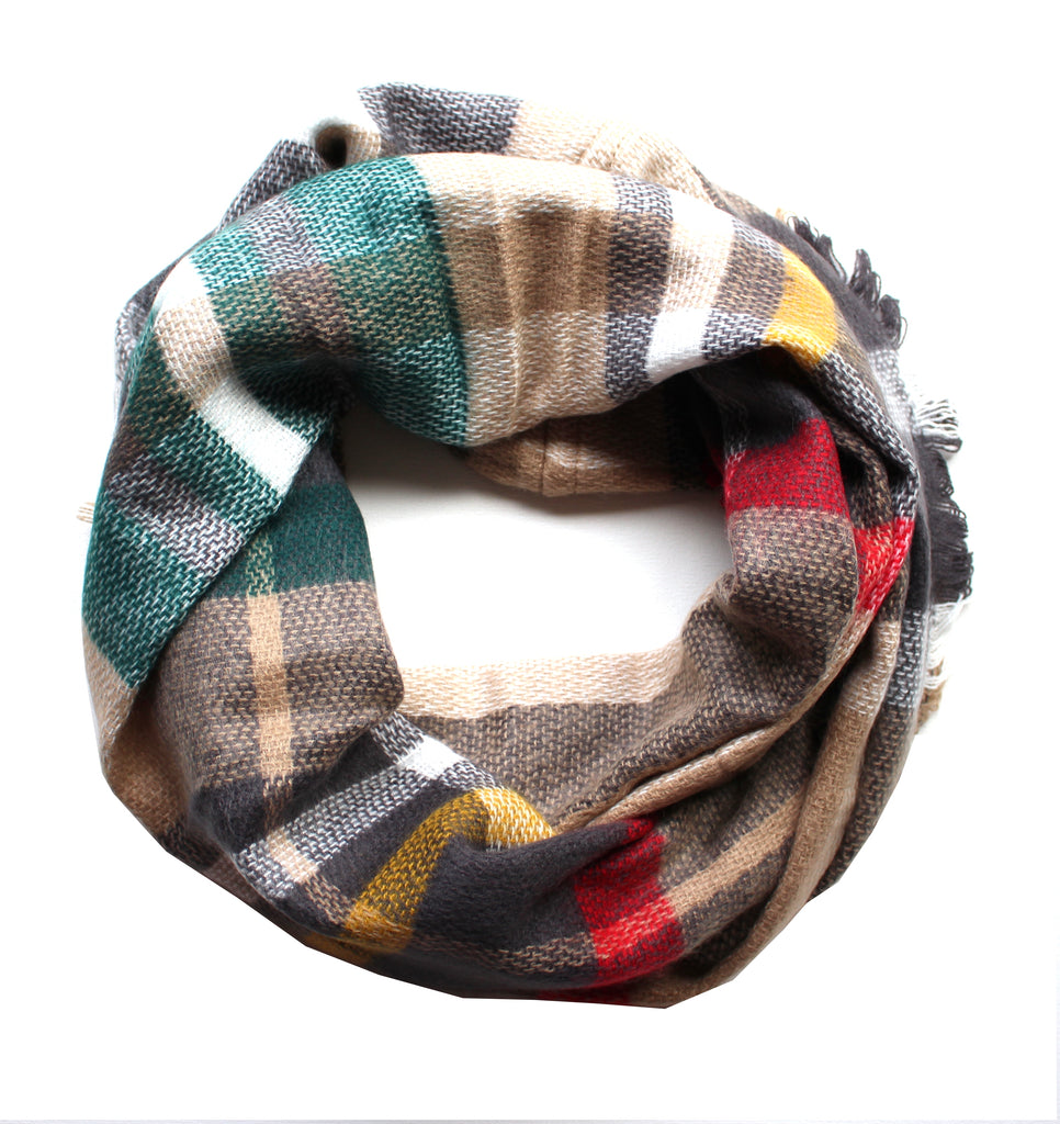 Mad For Plaid Infinity Scarf- Taupe Multi