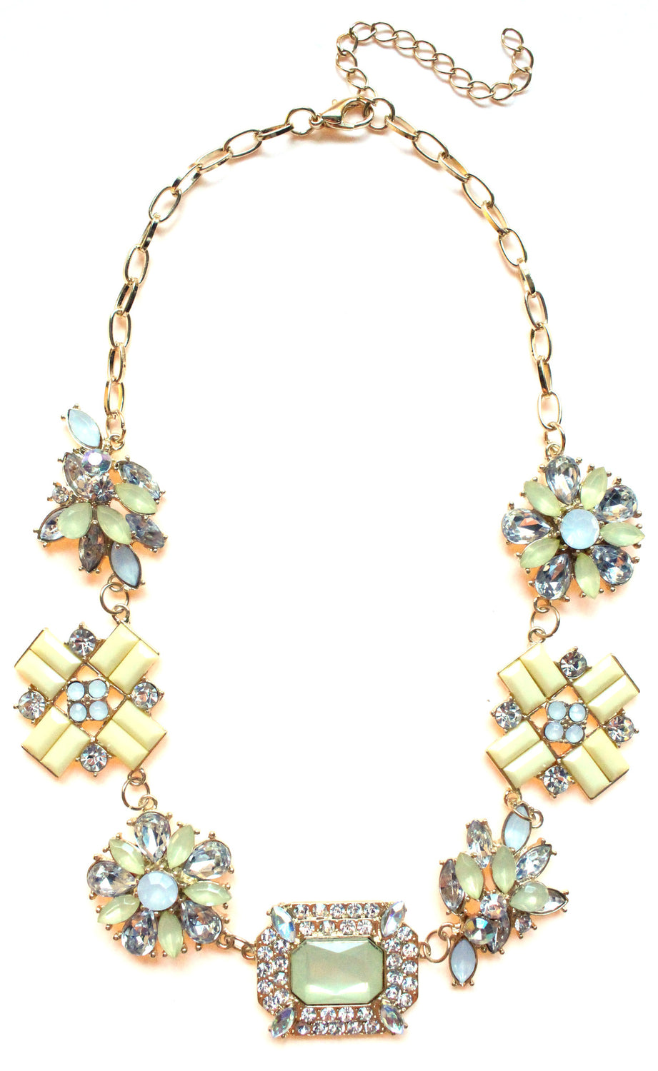 Crystal Cluster Jewels Statement Necklace- Yellow