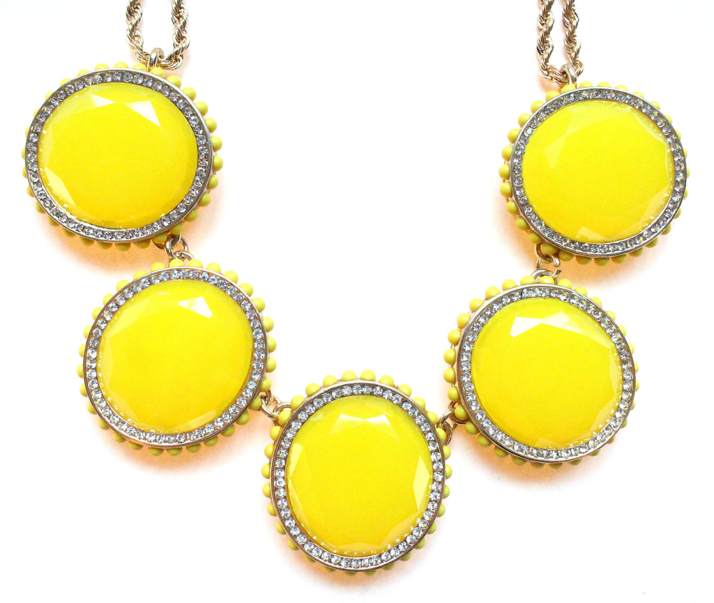 Bold Oval Gem Statement Necklace- Yellow