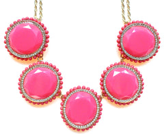Bold Oval Gem Statement Necklace- Pink