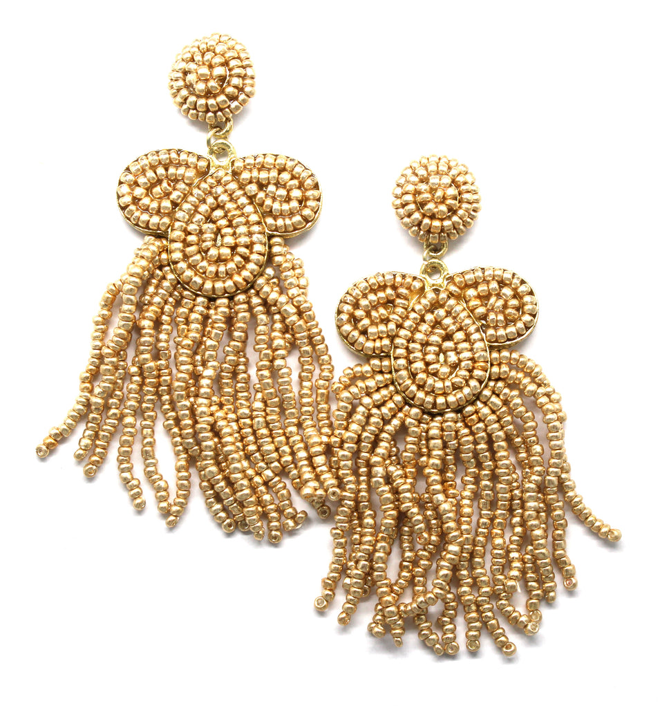 Desiree Beaded Tassel Earrings- Gold
