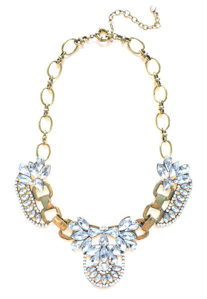 Luxe Crystal Icing Statement Necklace- Gold