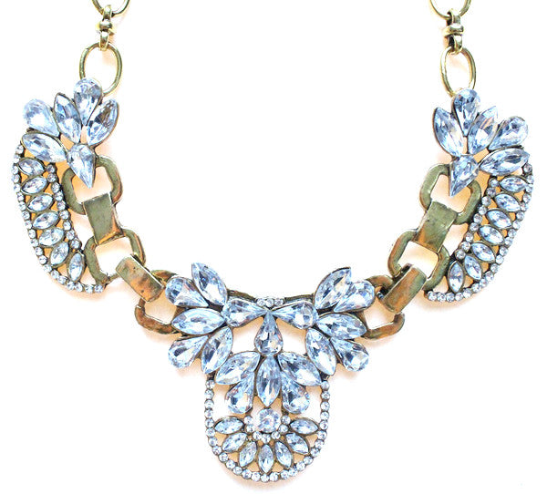Luxe Crystal Icing Statement Necklace- Gold