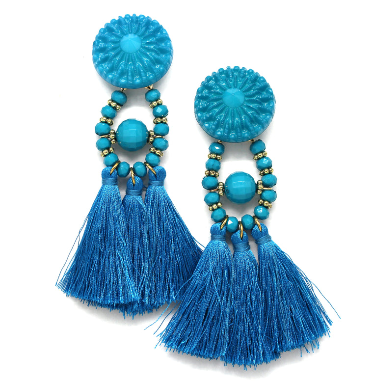 Lydia Marie Tassel Earrings- Blue
