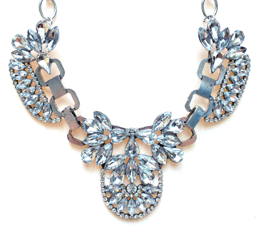 Luxe Crystal Icing Statement Necklace- Silver