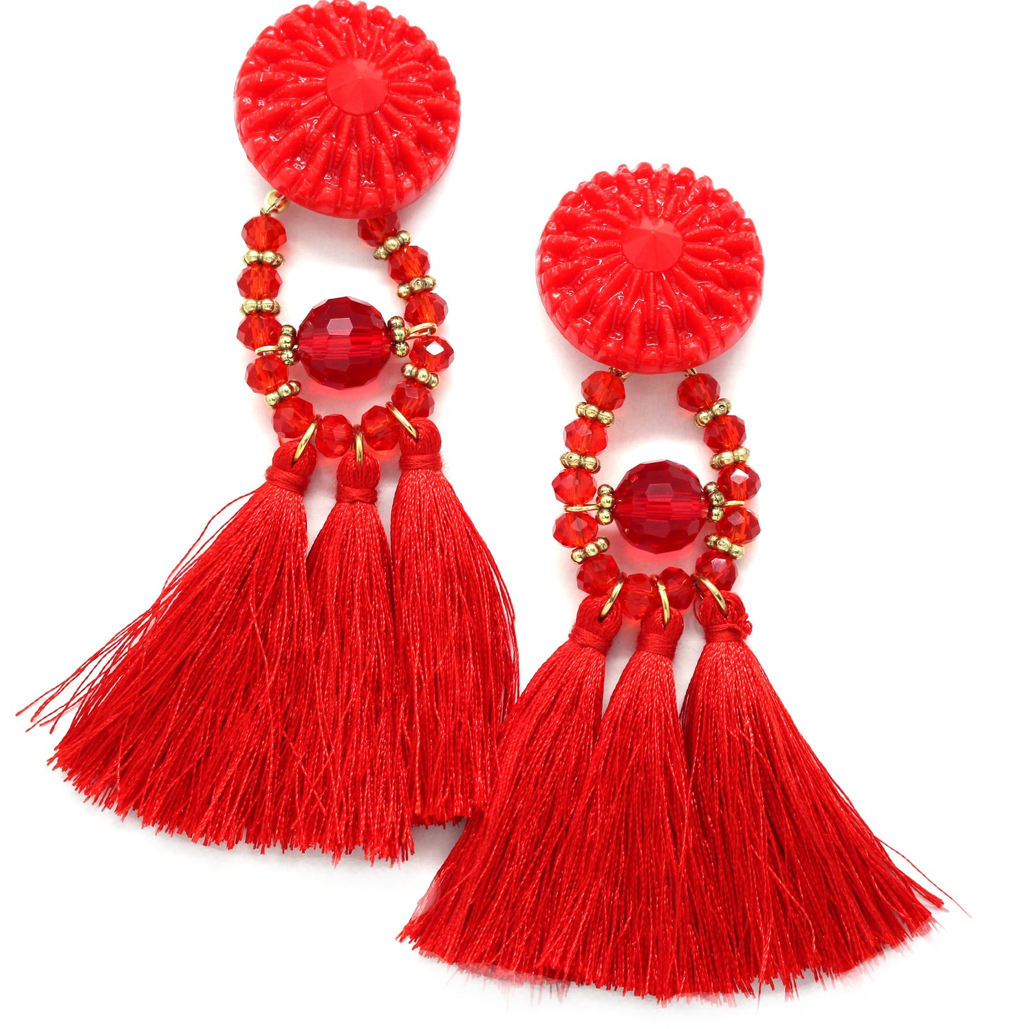 Lydia Marie Tassel Earrings- Red