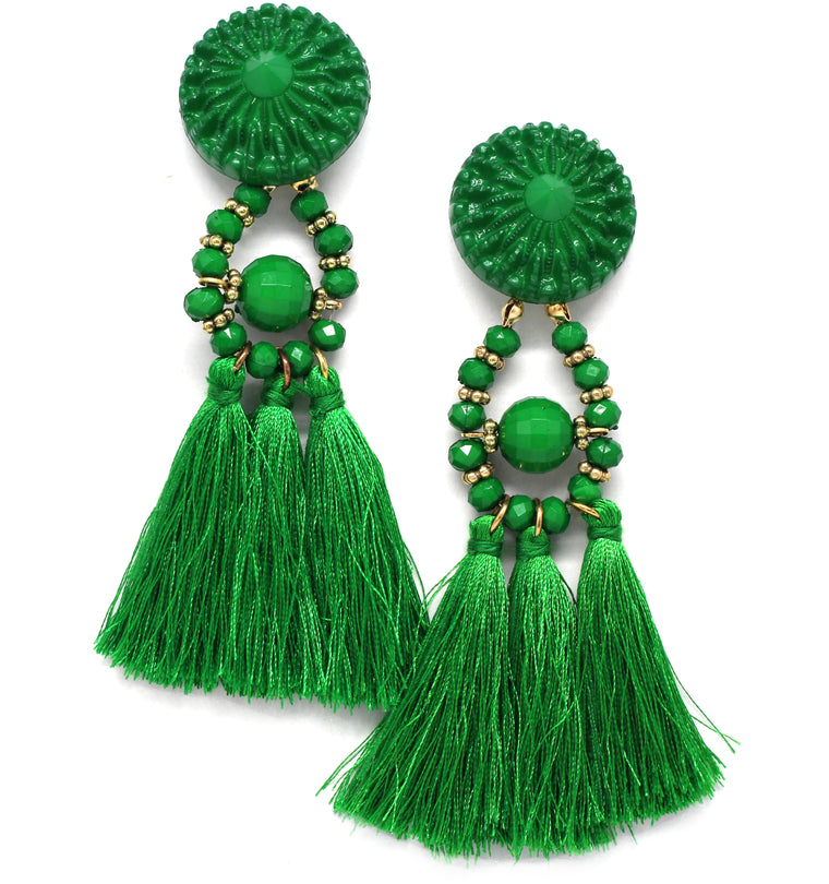 Lydia Marie Tassel Earrings- Green
