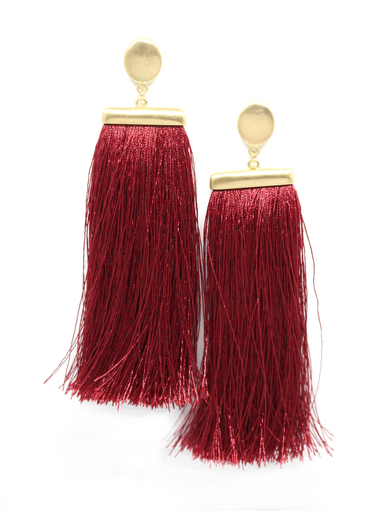 Deja Tassel Earrings- Red Wine Burgundy