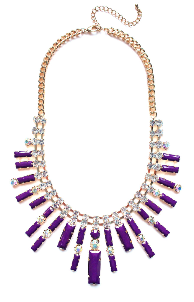 Crystal Spike Bib Statement Necklace- Purple